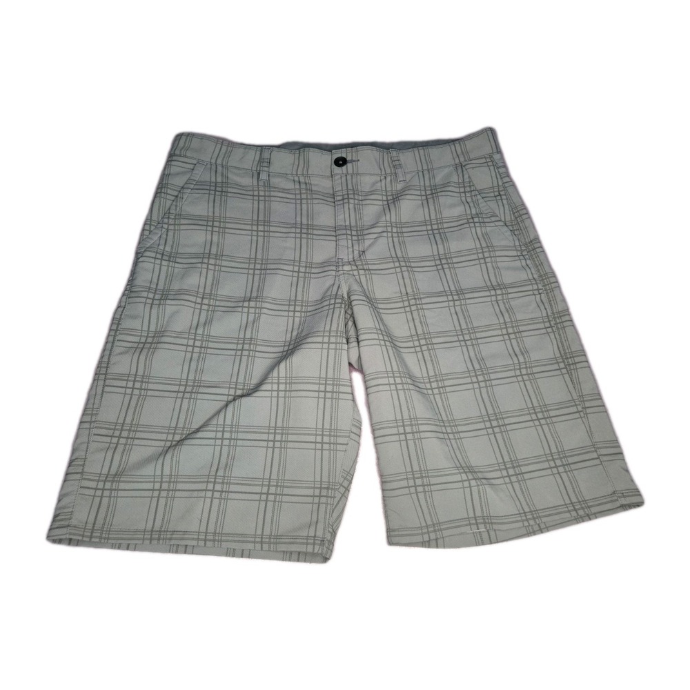 Hawk Mens Green Plaid Shorts Size 36   Nylon/ Polyester/ Spandex‎ Blend.